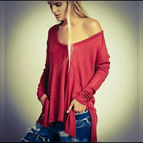 Free People NWOT Sunset Park Drippy Thermal Tunic Top - Picture 2 of 5